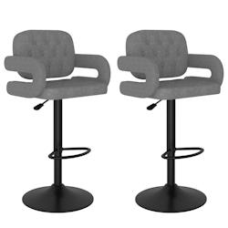 Décoshop26 - Lot de 2 tabourets de bar chaises hautes en tissu gris clair capitonné et acier noir DEC029686 - gris 3000257500534_0