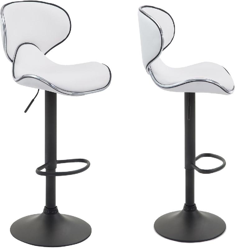 Décoshop26 - Lot de 2 tabourets de bar design contemporain pieds en métal noir assise en synthétique blanc 10_0000346 - blanc 3000848069600_0