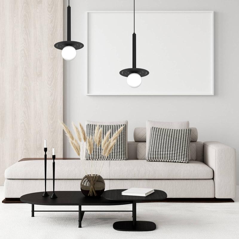 EKO-LIGHT SUSPENSION FUTURA, NOIRE/BLANCHE, À 1 LAMPE