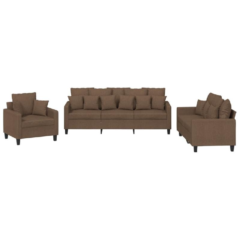 Ensemble de canapés 3 pcs avec coussins marron tissu Modèle AbriHarmonie 24 - 8721012066021_0
