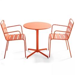 Oviala Business Ensemble table de jardin et 2 fauteuils métal orange - Oviala - orange acier 105405_0