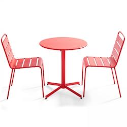Oviala Business Ensemble table de terrasse ronde et 2 chaises métal rouge - Oviala - rouge acier 106888_0