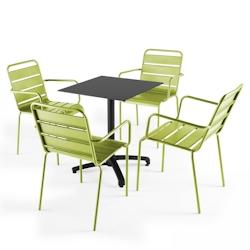 Oviala Business Ensemble table de terrasse stratifié noir et 4 fauteuils vert - Oviala - vert métal 108138_0