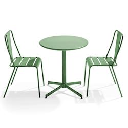 Oviala Business Ensemble table ronde et 2 chaises de terrasse en métal vert cactus - Oviala - vert acier 109496_0