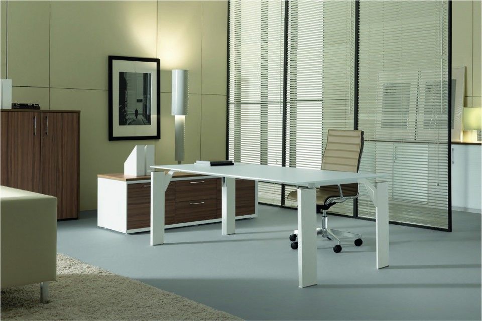 Galio - Bureau de direction Office Concept avec plateau bois, verre ou cuir cousu artisanalement_0
