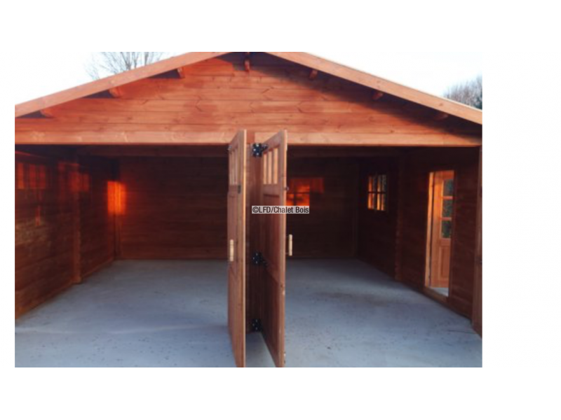 Garage double bois / 36 m² / toit double pente / porte battante / 6 x 6 m_0