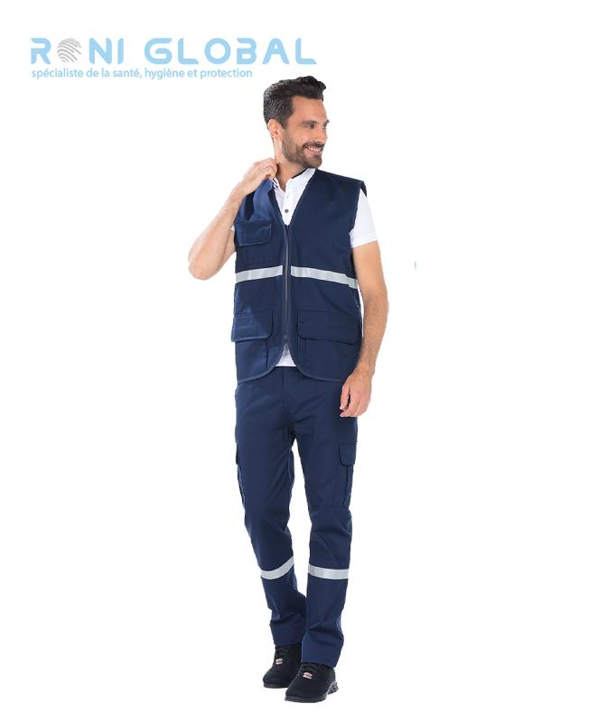 Gilet ambulancier unisexe en polyester et coton - 3 poches - bandes rétro-réfléchissantes - REMI CONFECTION_0