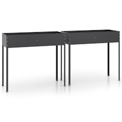 Helloshop26 - Jardinière bac lit surélevé plantes fleurs jardin terrasses lot de 2 acier galvanisé anthracite 02_0039008 - 3000217965588_0