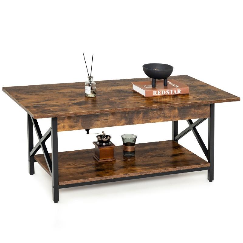 Helloshop26 - Table basse à 2 niveaux 110 x 60 x 48 cm pratique et robuste design industriel en bois café 20_0013745 - 3000227903815_0