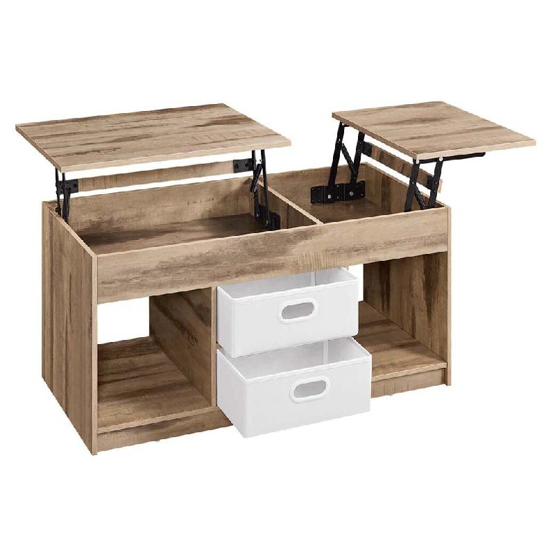 Helloshop26 - Table basse table de salon relevable avec 2 tiroirs et compartiments cachés compartiments ouverts pour salon bureau à 12_0007928 - 300_0