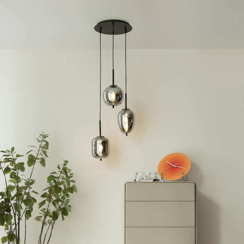 LINDBY GILEOS SUSPENSION VERRE FUMÉ, TROIS LAMPES