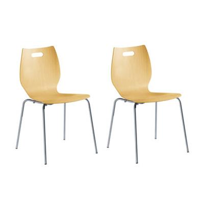 LOT DE 2 CHAISES DE RESTAURATION TIC - COQUE HETRE NATUREL - 4 PIEDS GRIS ALUMINIUM