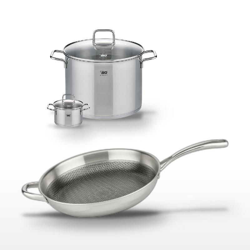Lot Faitout 26 cm et Poêle 32 cm Elo Relief Evolution - gris inox 3176239954715_0