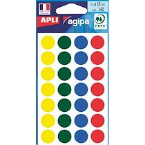 PASTILLES ADHÉSIVES Ø 15 MM AGIPA 100625 COULEURS ASSORTIES - POCHETTE DE 140