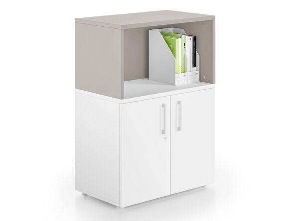 Armoire basse portes battantes avec réhausse en stratifié_0