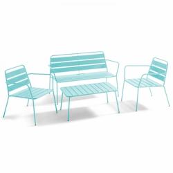 Oviala Business Salon de terrasse 4 places et 1 table basse en acier turquoise - Oviala - bleu acier 109304_0