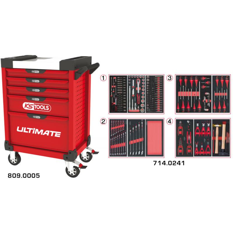 Servante PEARLline rouge 5 tiroirs équipée de 241 outils - KS Tools | 809.5241_0
