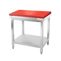 Table de boucher avec plaque de découpe rouge - 700 x 700 mm / GOLDINOX - rouge inox 3701770818860_0
