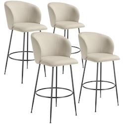 Tectake Chaise de bar avec dossier LUANA aspect velours - crème/noir, Lot de 4 - 405862 - beige polyester 405862_0