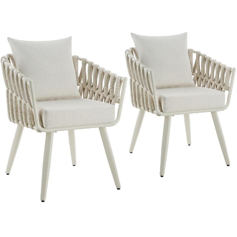 TecTake GmbH tectake Chaise Lugano au design « Rope » avec structure en aluminium - Lot de 2 beige - beige multi-matériau 406874_0