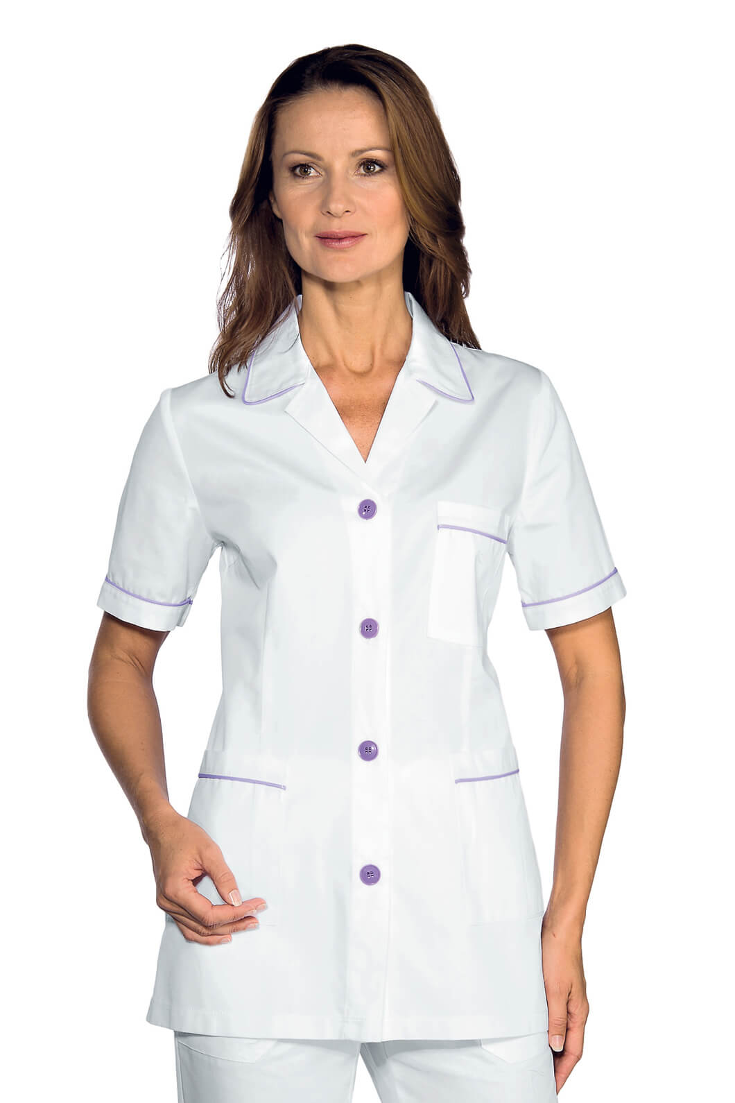 TUNIQUE FEMME GINEVRA MANCHES COURTES BLANC LILAS 100% COTON