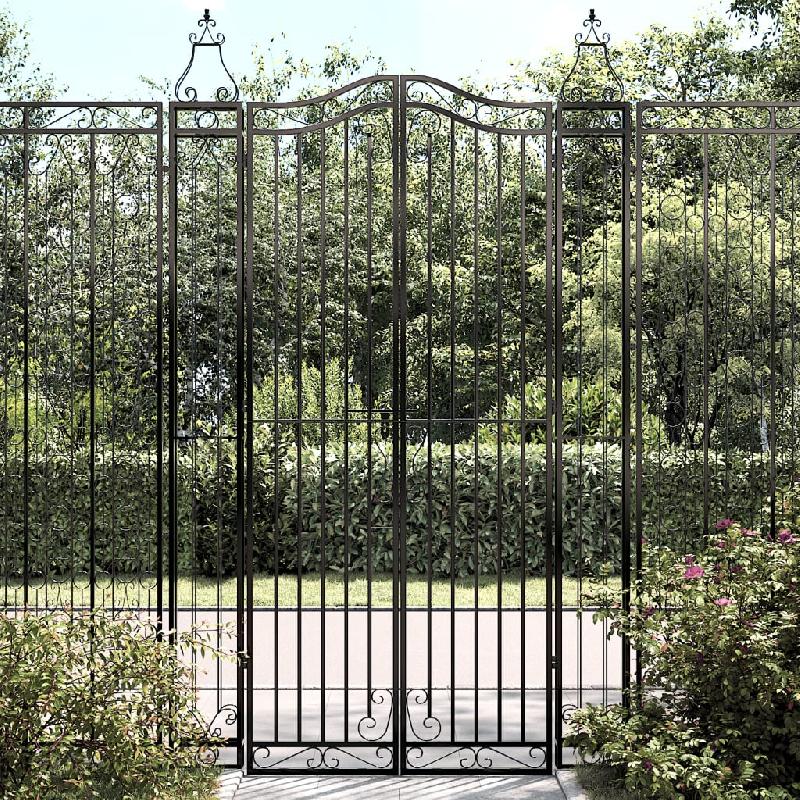 Vidaxl portail de jardin noir 121x8x200 cm fer forgé 363434_0