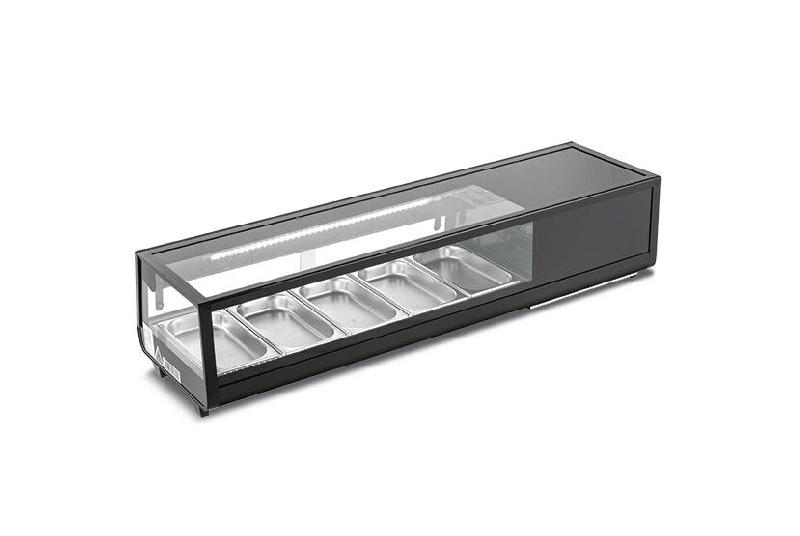 Vitrine réfrigérée pour sushi, éclairage LED, thermomètre numérique, dégivrage automatique, temp. 0°C/+6°C, dimensions 135,3x40,6x31,8 cm, SU_0