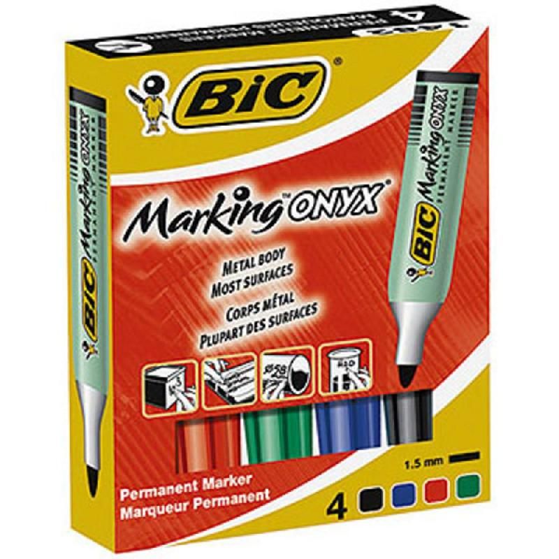 BIC MARQUEUR PERMANENT BIC ONYX MARKER 1481 - POINTE OGIVE - PETIT MODÈLE - POCHETTE DE 4