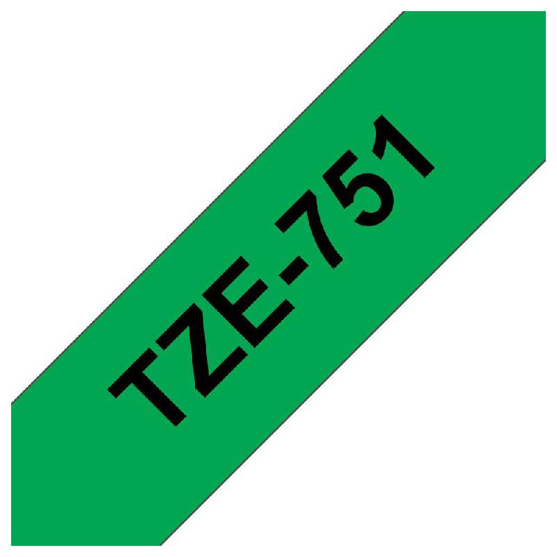 BROTHER RUBAN ADHÉSIF D'ÉTIQUETAGE TZE-751, NOIR SUR FOND VERT, 24 MM X 8 M