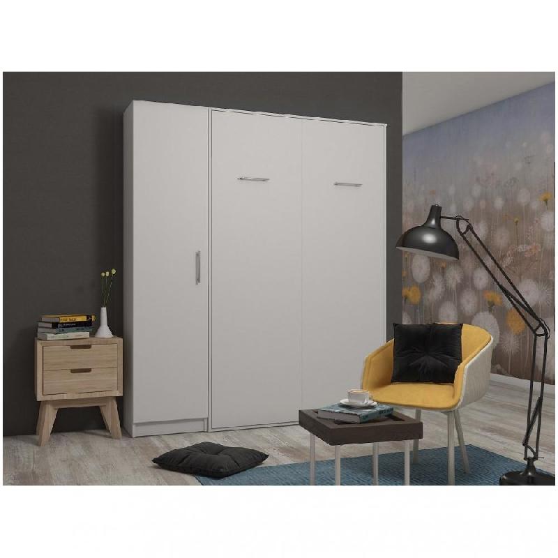 COMPOSITION ARMOIRE LIT ESCAMOTABLE SMART-V2 BLANC MAT COUCHAGE 160 X 200 CM COLONNE ARMOIRE_0