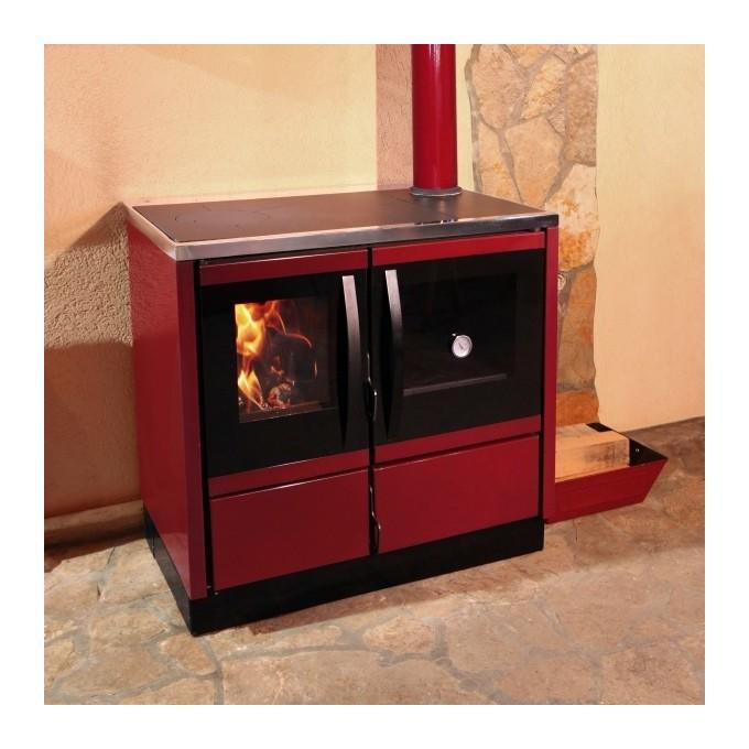 CLIMACITY - CUISINIÈRE À BOIS 12KW AVEC FOUR ET PLAQUE DE CUISSON EN FONTE, EN ACIER ÉMAILLÉ ROUGE - ROUGE