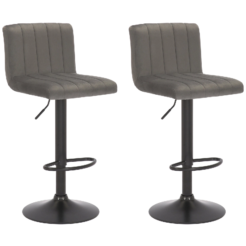Décoshop26 - Lot de 2 tabourets de bar pivotant hauteur réglable assise surpiqué en velours gris et métal noir 10_0004227 - gris 3000251997446_0