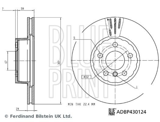 Disque de frein ventilé - Blue Print ADBP430124 - côté avant - boîte de 1 disque_0