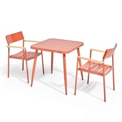 Oviala Business Ensemble table de jardin et 2 fauteuils en aluminium/bois terracotta - Oviala - rouge aluminium 108676_0