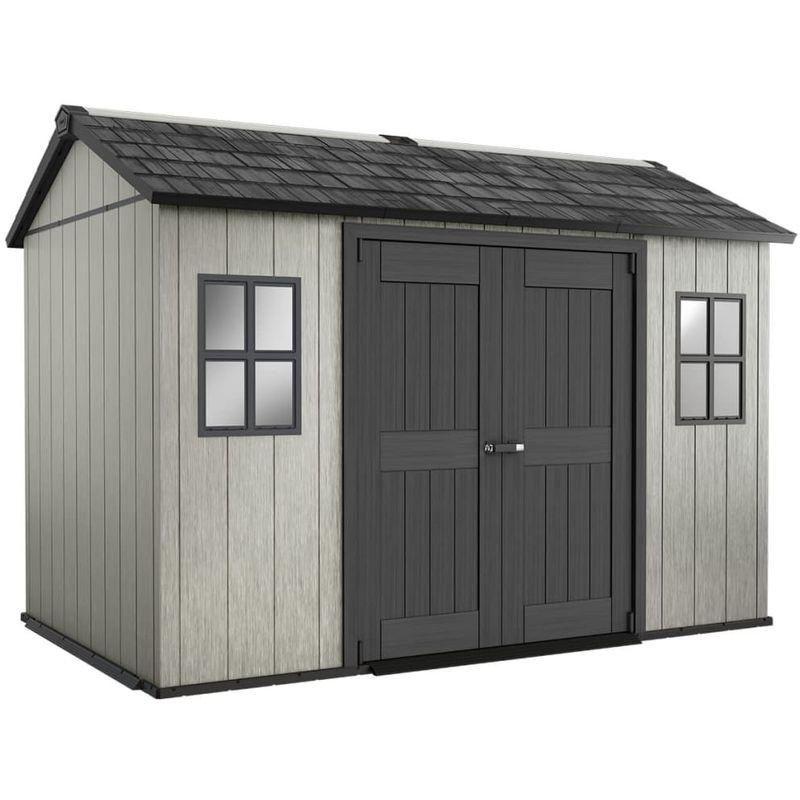 KETER Abri Jardin Oakland 7.2m² Gris - Rangement Outils Vélos Sans Entretien Plancher Inclus