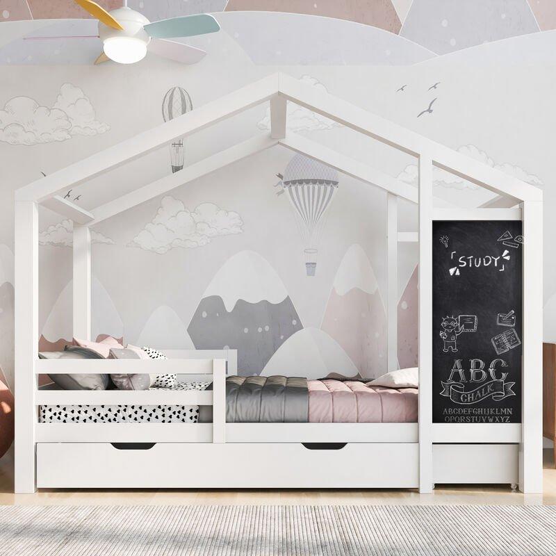 Lit Enfant 90x200 Avec 2 Tabourets De Rangement, Lit Rembourré