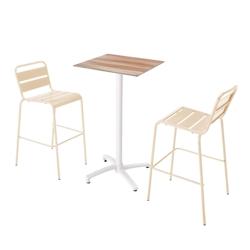 Oviala Business Ensemble table haute stratifié  chêne foncé et 2 chaises hautes ivoire - beige 110584_0