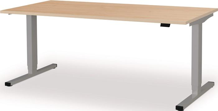 Poste de travail assis-debout Mauser - H650-1250 mm x L1800 mm x P800 mm - Réglable électriquement - Aluminium blanc RAL 9006 / Érable_0