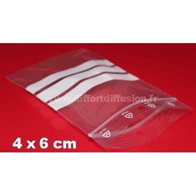 Sacs et sachets plastiques zip 40x60mm - bandes blanches, trou de suspension, 50 microns, transparence totale_0