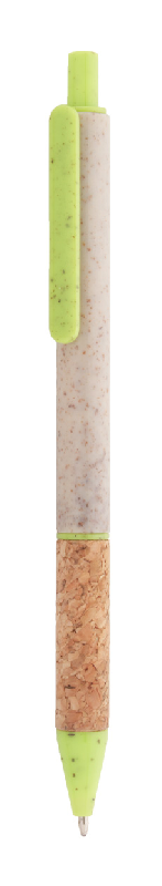 Stylo bille en plastique écologique - paille de blé, grip en liège naturel, encre bleue_0