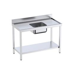 Table inox de préparation avec bords anti-ruissellement, étagère et bac central P 600 | Distform - QCCES6-bac Au centre longueur 1800 mm - QCCES618_0
