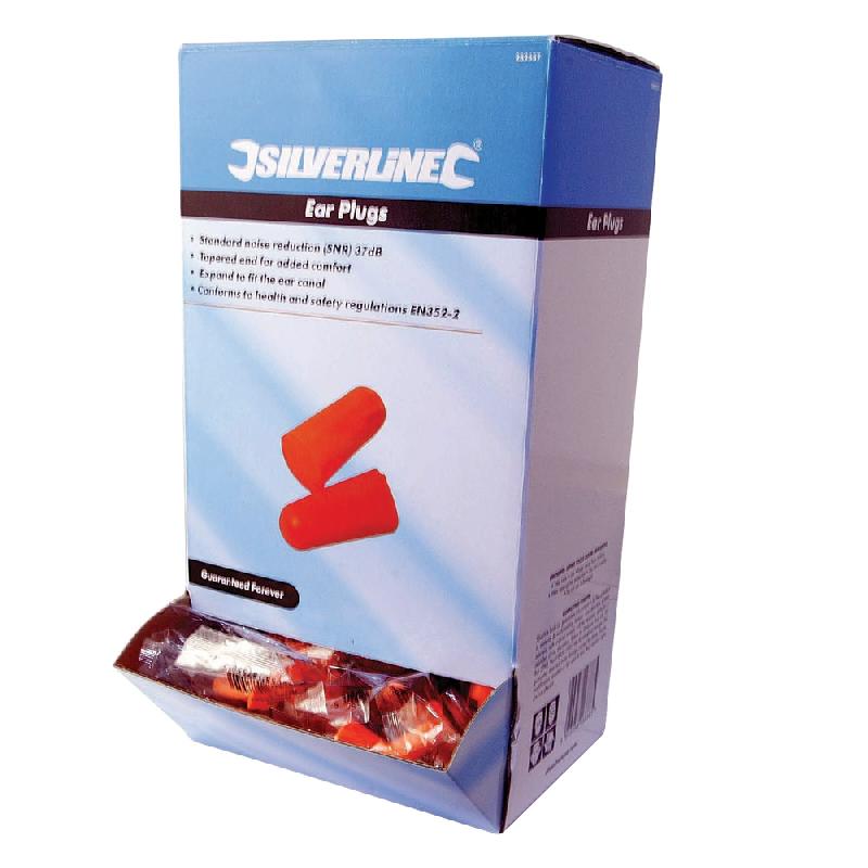 Bouchons d'oreilles jetables SNR 37 dB - Silverline 282557 - 200 paires - Protection auditive conforme EN352-2_0