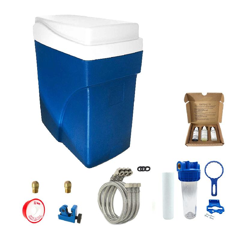 Adoucisseur d'eau sans électricité 1000 l/h 1 à 4 personnes simplex ultra compact complet avec kit d'installation_0