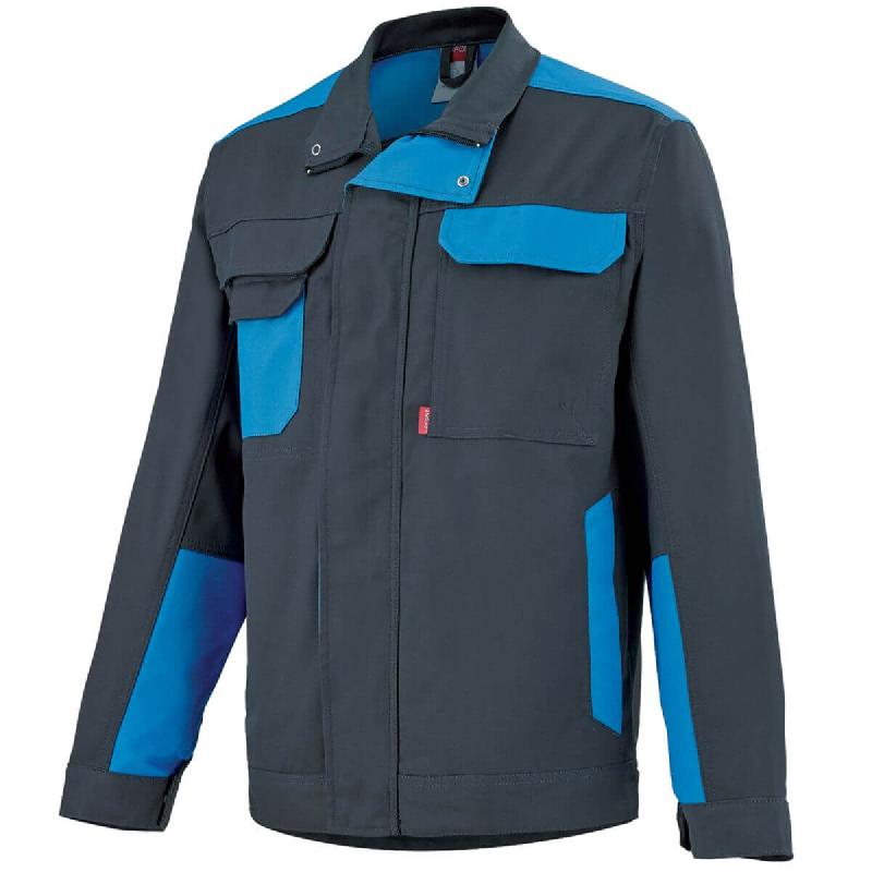 BLOUSON DE TRAVAIL GRIS CHARBON ET BLEU AZUR GRENAT