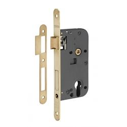 Boitier de serrure encastrable à cylindre pour porte d'entrée, axe 50mm, bouts ronds, têtière laiton brossé - THIRARD - doré 3150260019063_0