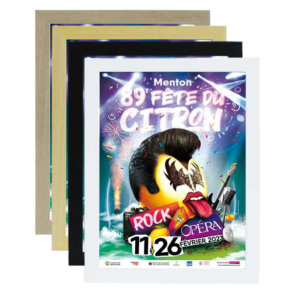 Cadres Bois A4 - Profilé 20 mm Noir - Réf : 20144BNR - Bois exotique Ayous avec protection plexiglas_0