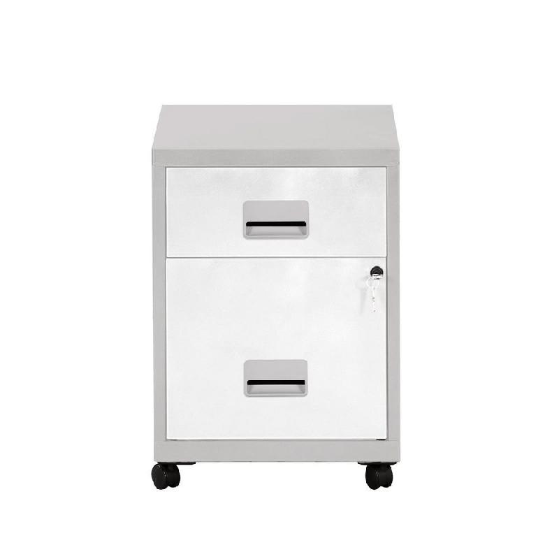 CAISSON MOBILE PRATIC - 2 TIROIRS - ALUMINIUM - TIROIRS BLANC