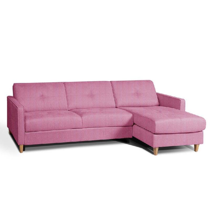 Canapé d'angle scandinave en velours rose - Matelas 16 cm - Système express - Sommier à lattes Renatonisi - 140 x 197 cm_0