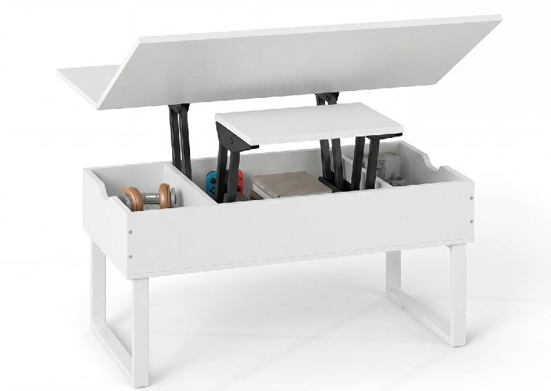 COSTWAY Table basse réglable, 3 en 1 avec 3 compartiments cachés, convertible en table à manger, bois, Blanc - blanc Bois manufacturé TH32025IT_0