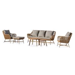 DCB GARDEN Salon bas de jardin 5 places en aluminium aspect bois, teck et corde tissée - PALMAS - marron aluminium PALMAS-S3-MARRON_0
